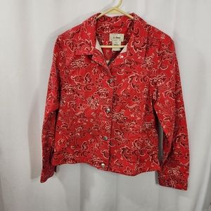 L.L. Bean red denim jean jacket bandana print size medium